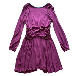 Express Edition Size 10 Long Sleeve Burgundy Ruffle Dress Knee Length NWT